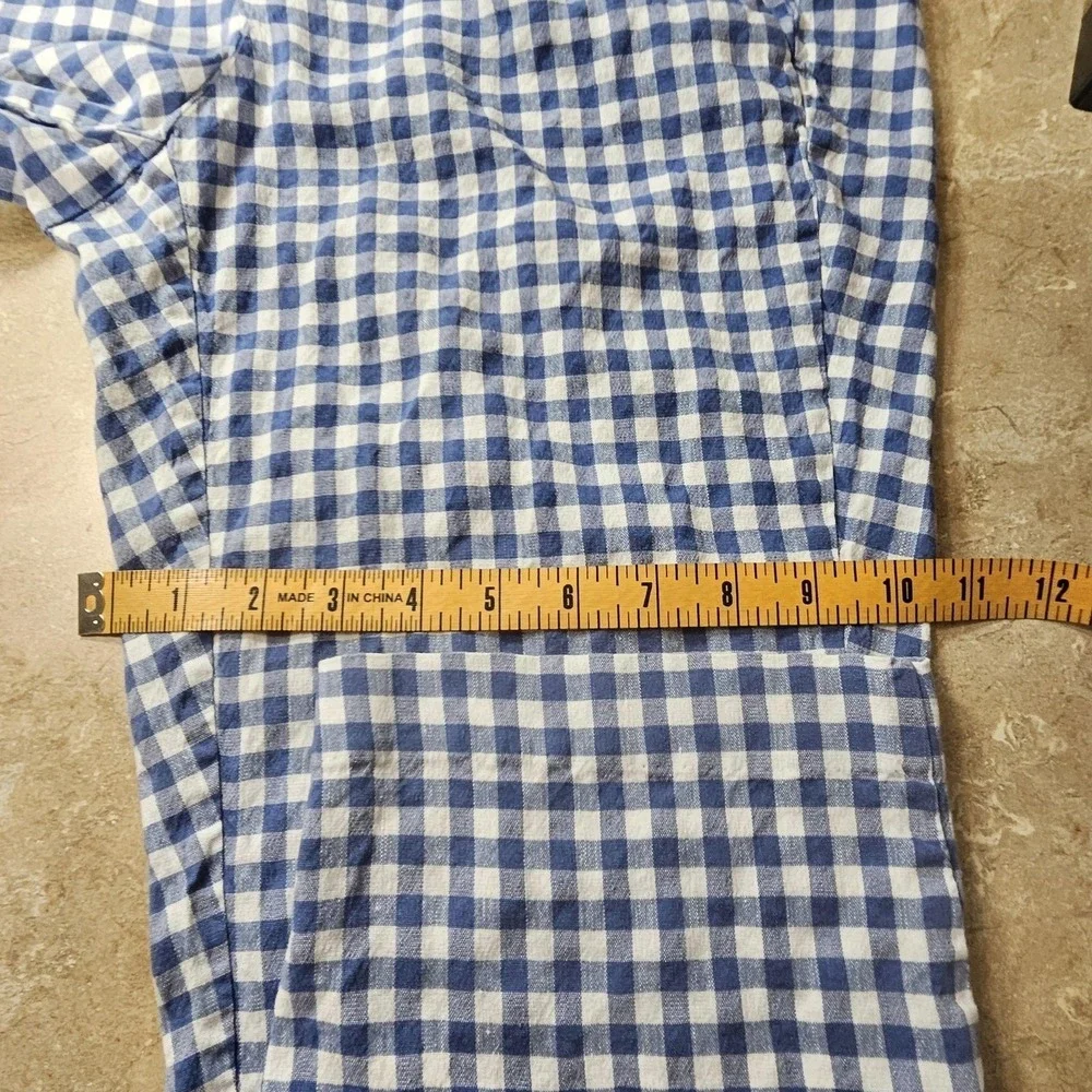 J Jill Linen Stretch Pants Women L Blue Gingham Check‎ Crop Cottagecore Picnic
